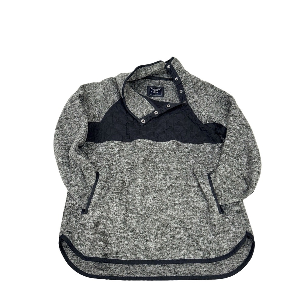 Abercrombie & Fitch Fleece Pullover Womens M Gray Snap Neck Quilted Trim Sherpa